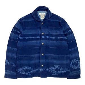 Geweldig!! Remi Relief wollen indigo kleurstof sjaalkraagjack met inheemse patroon