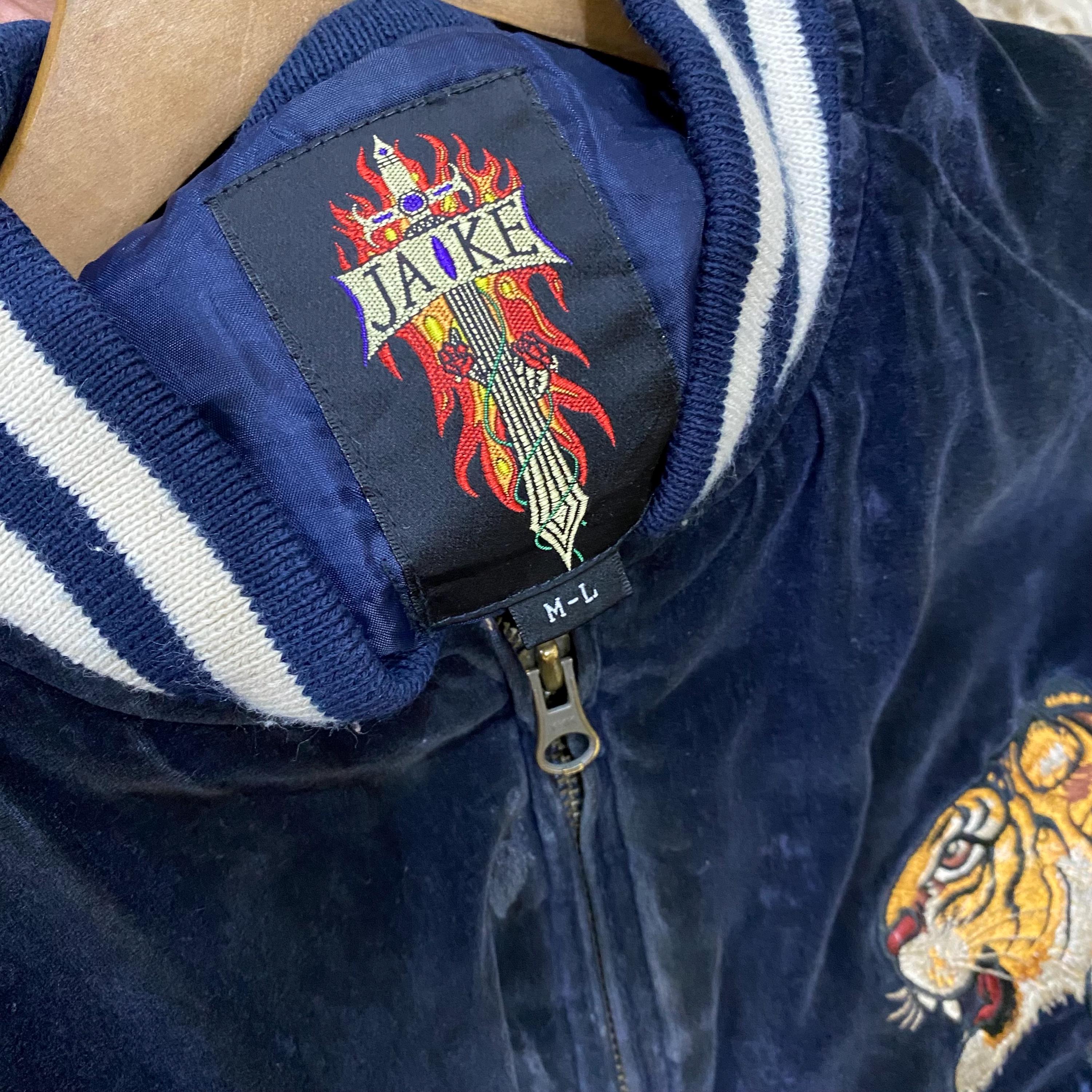 ジャケット・アウター Tiger Embroidery Velor Souvenir Jacket Vintage Sukajan Japanese Embroidered Tiger Logo Velvet Navy