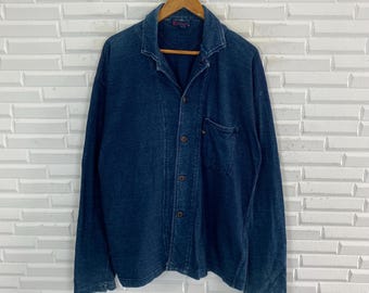 Chaqueta de algodón índigo 45RPM, talla mediana, con botones. Hecha en Japón.