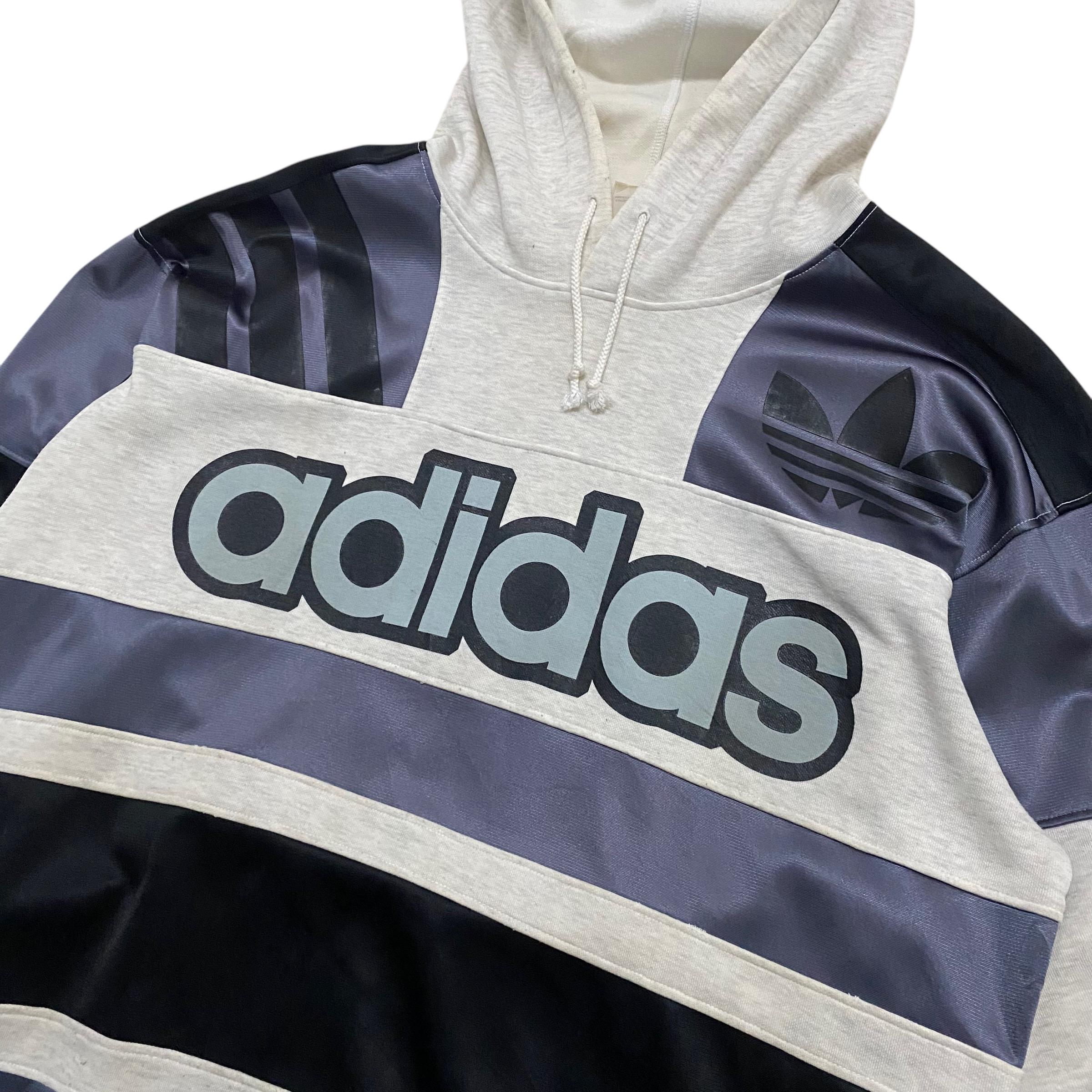Amazingg!!vintage Adidas Trefoil Big Logo Hoodie Made in Japan 