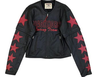 Chaqueta de cuero vintage del equipo de carreras Kadoya "Black Horse".
