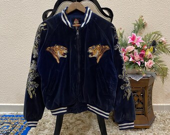 MY0509■COTTONTRADARS■ラグビー アフリカ 90s 希少 Sukajan Japan Korea Vintage Reversible Tiger Eagle Bomber 88