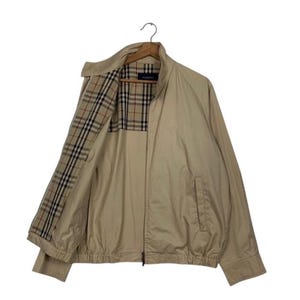 Burberry Vintage Dark Green Wool Harrington Jacket, 90s Men's Wool