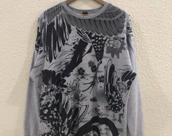 Awesome!!! Maison Mihara Yasuhiro gray crewneck sweatshirt "Rooster and Garden" art print