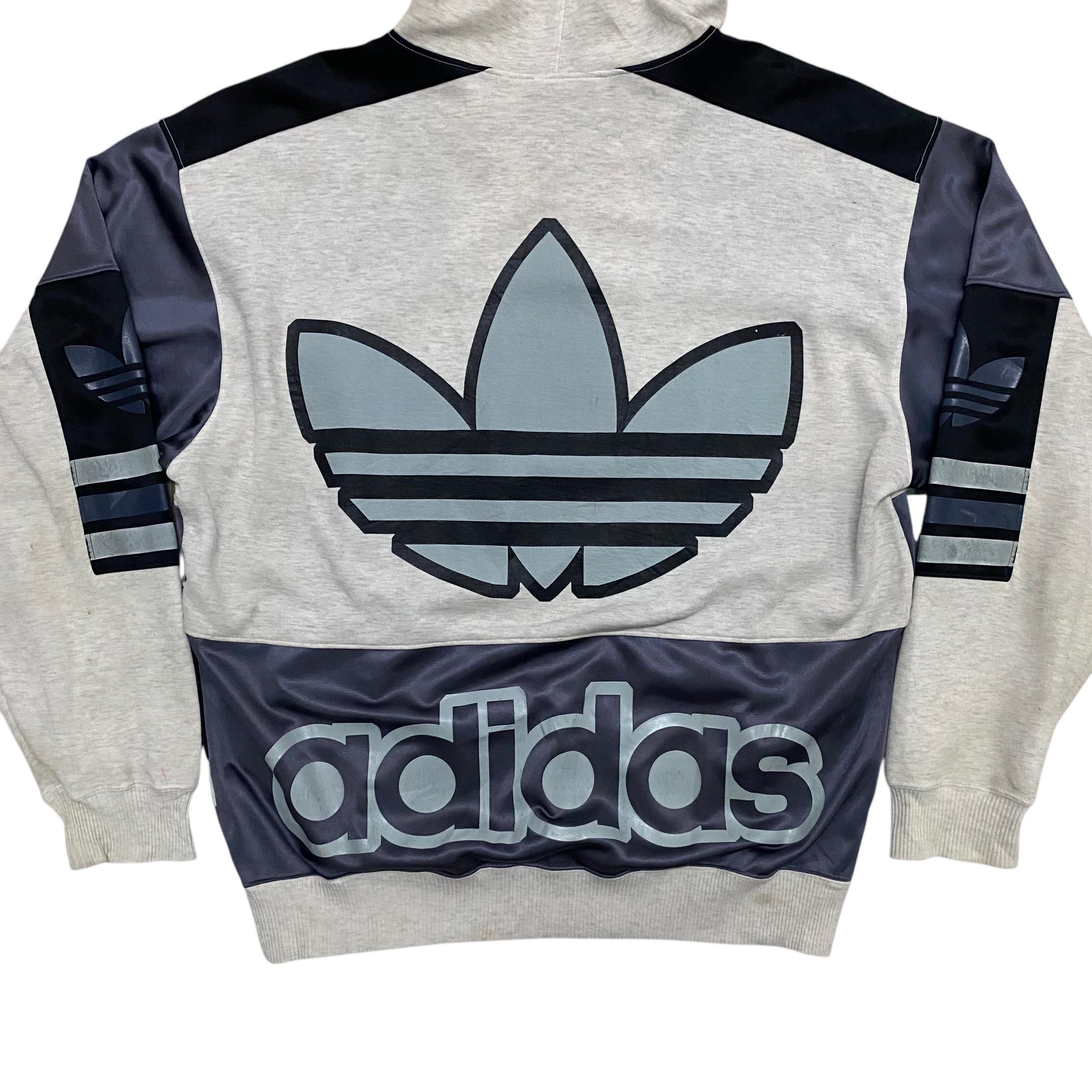Amazingg!!vintage Adidas Trefoil Big Logo Hoodie Made in Japan 