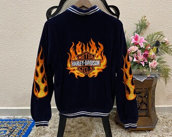¡ELIGE! Chaqueta bomber vintage de terciopelo negro con cremallera de Harley Davidson de Sukajan