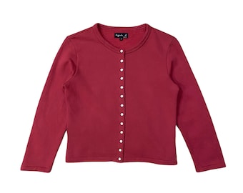 PICK!! Agnes b. Le Classique snap cardigan in red cotton fleece.