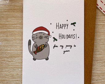 Funny, naughty Christmas, Xmas holiday card - from my pussy to yours. Christmas card, gift for girlfriend, wife