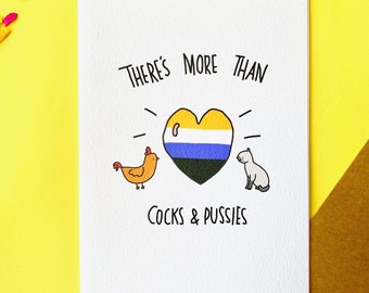 Non binary encouragement greeting card - there's more than cocks and pussies. ENBY | nonbinary pride | gender fluid, genderqueer