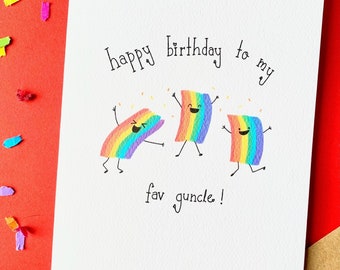 Cute LGBT greeting card -  Happy birthday to my fav gungle | Gay uncle | birthday card | gift for him | rainbow family
