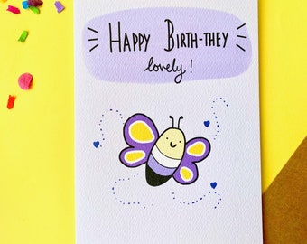 Non binary birthday card - happy birth-they! Enby |  nonbinary pride |  genderfluid | genderqueer | LGBT ally