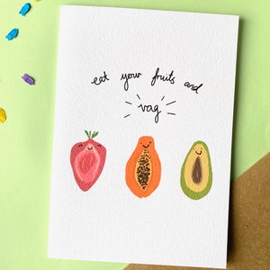 Cartão de felicitações engraçado e travesso - coma suas frutas e vagina. Cartões de felicitações gays e lésbicas | cartão de adultos | aniversário inapropriado | aniversário