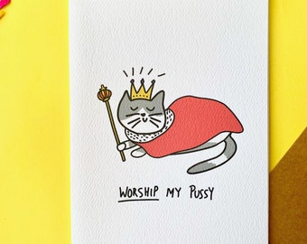 Cute kinky greeting card - Worship my pussy. Funny love card | BDSM | bondage | dominatrix | domme | anniversary card
