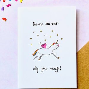 Opbeurende wenskaart: niemand kan je vleugels knippen! Ik denk aan je, motiverend, geestelijke gezondheid, liefdeskaart sturen