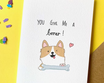 Cute funny gay love greeting card -  You give me a boner. Naughty LGBT love card | Valentines |  anniversary | husband | boyfriend birthday