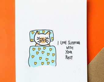 Cute lesbian greeting card - I love sleeping with your pussy.  Naughty LGBT love card | Girlfriend valentines | anniversary | birthday card