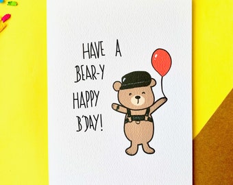 Cute daddy bear birthday greeting card - gay bear pride | leather | kink | BDSM gift for boyfriend, husband