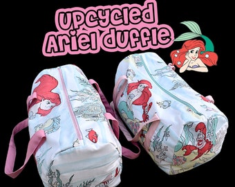 Little Mermaid Duffel Bag, Upcycled Duffle Bag, overnight bag, disney luggage, travel bag, 90s kids luggage, sustainable duffle bag