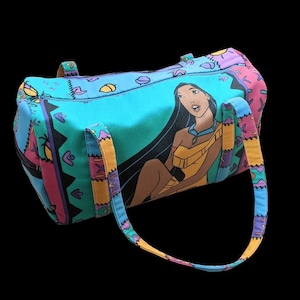 Pocahontas Duffel Bag, Upcycled Duffel Bag, overnight bag, travel bag, 90s kids luggage, sustainable duffle bag, Disney bag