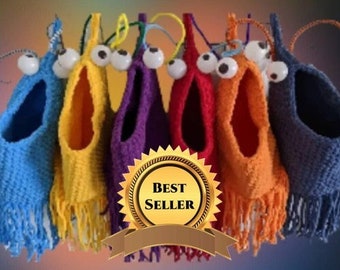 Alien Monster Hanging Basket, 25 Colors, Easter Basket, Christmas Stocking, Trans & Pride, Handmade Crochet Knit, Nostalgia, Gift Wrap Avail