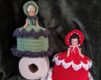 Queen of Corona, Toilet Paper Doll, Custom, Cover, Pick from 49 Custom Colors, Handmade Crochet, Knit, Vintage Bathroom, Gift Wrap Available