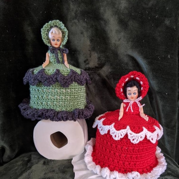 Queen of Corona, Toilet Paper Doll, Custom, Cover, Pick from 49 Custom Colors, Handmade Crochet, Knit, Vintage Bathroom, Gift Wrap Available