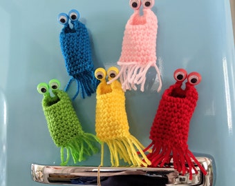 Mini Alien, Googly Eyes, Choose Keychain, Magnet or Ornament, Fits a Lighter, 5 Colors, Fun Gift, Crochet, Knit, Gift Wrap Available