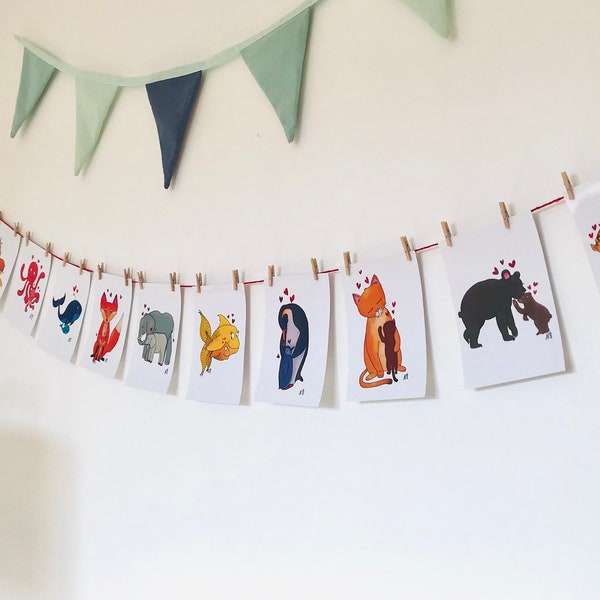 Children's garland room decoration, children's wall decoration, children's illustration, animal decoration, baby room, birth gift idea