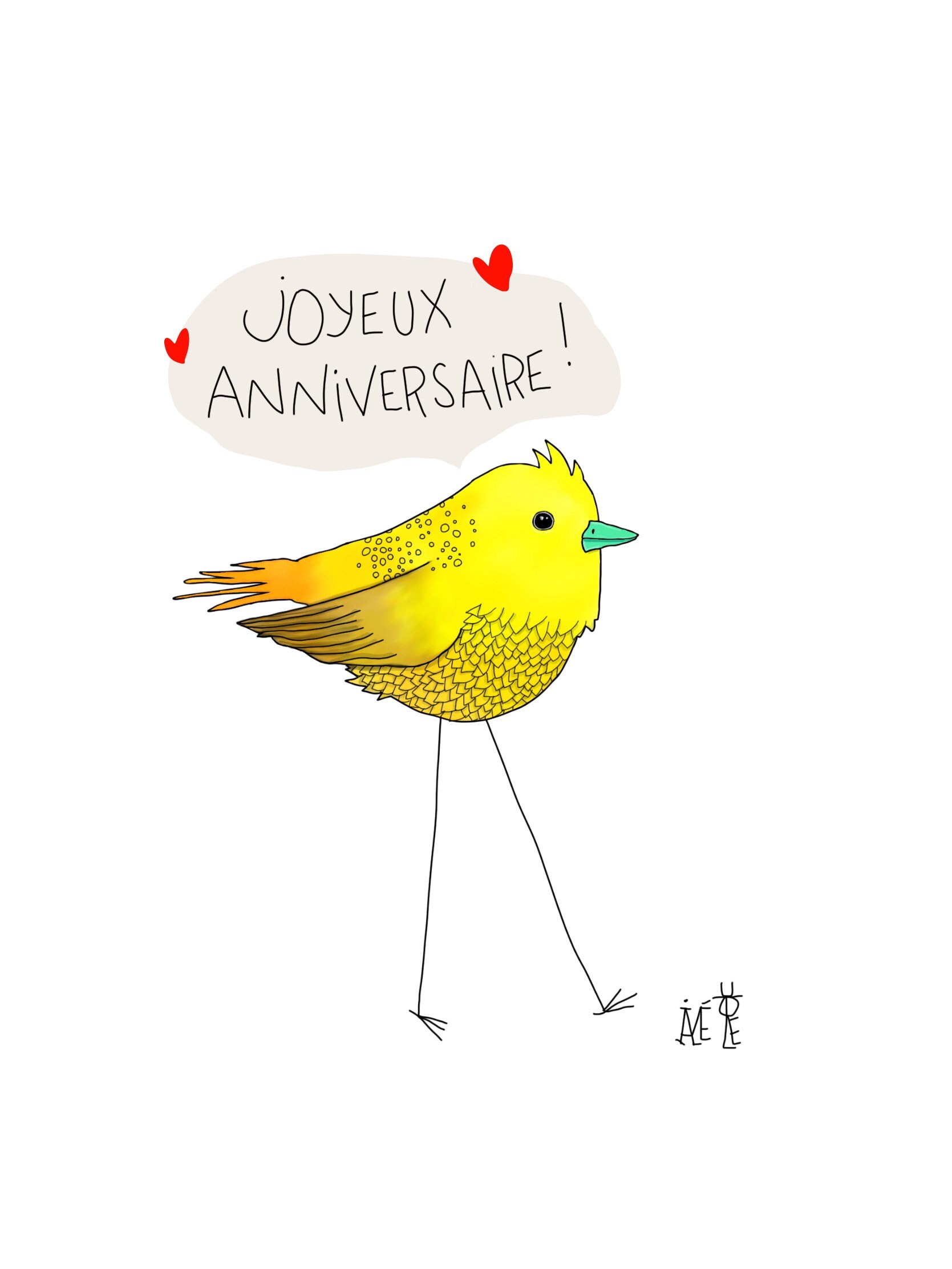Happy Birthday Card Yellow Bird Blue Beak Etsy
