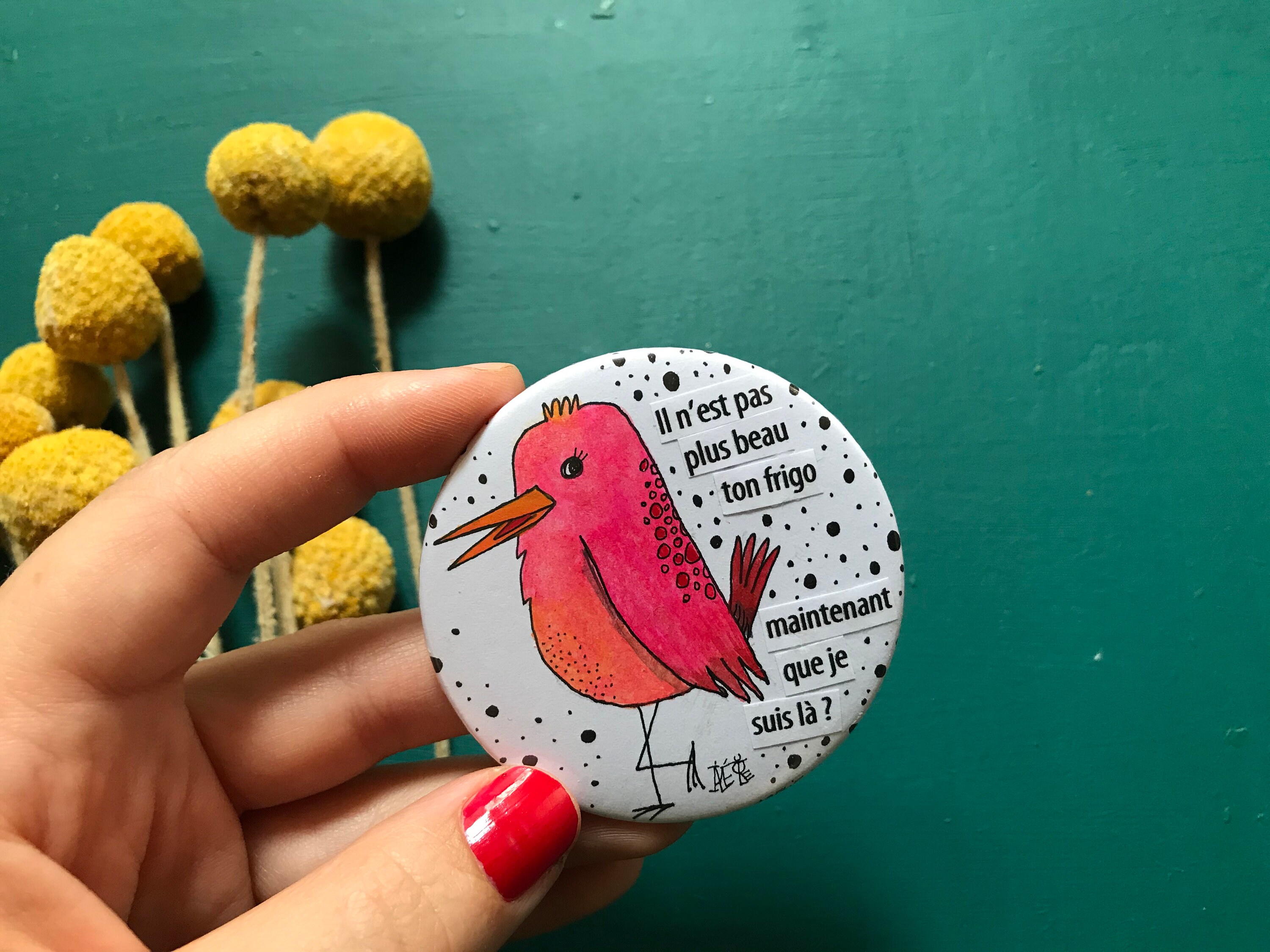 Magnet. Grand Oiseau Rose