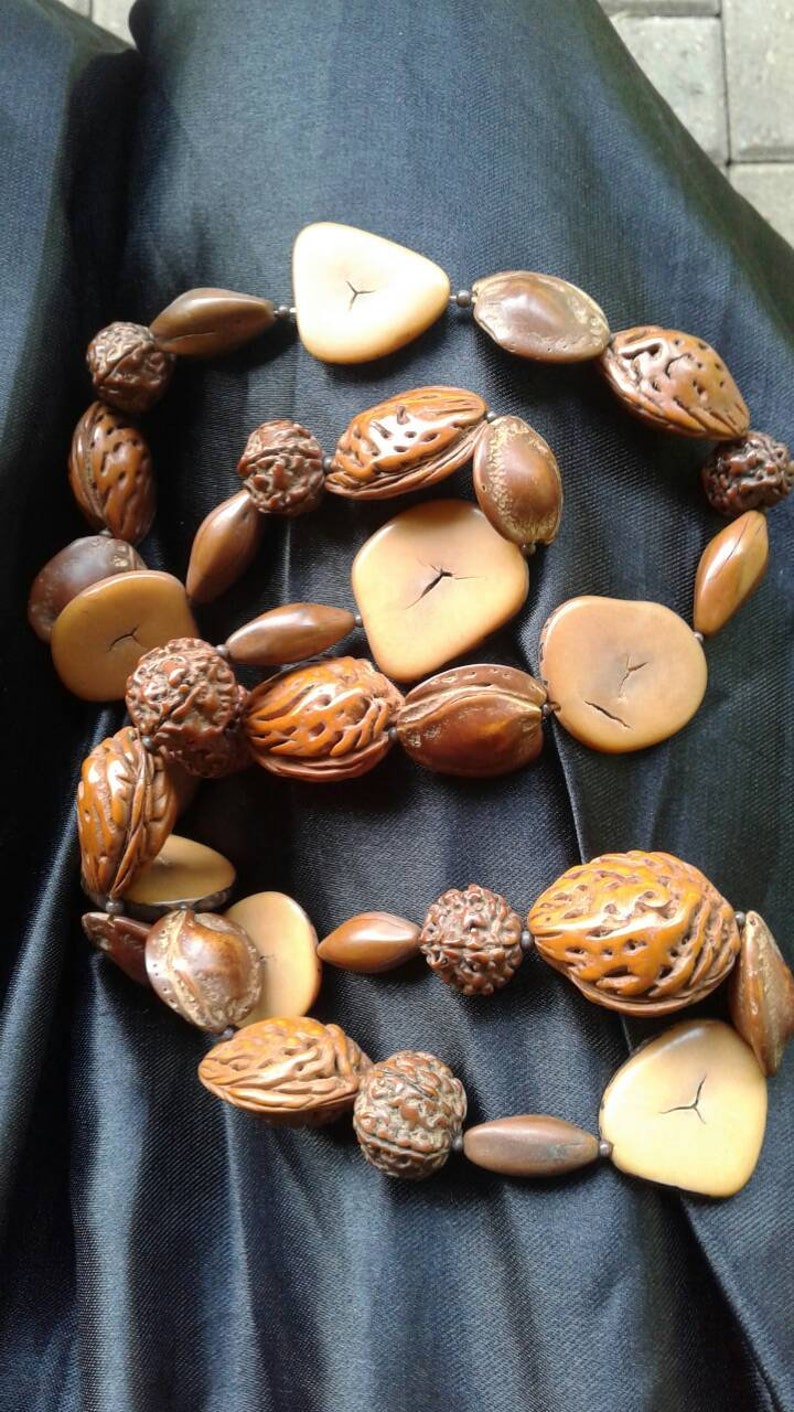 nature nut Walnut necklace long necklace almond statment laquared beaded necklace natural strand necklace unique jewelry unusual