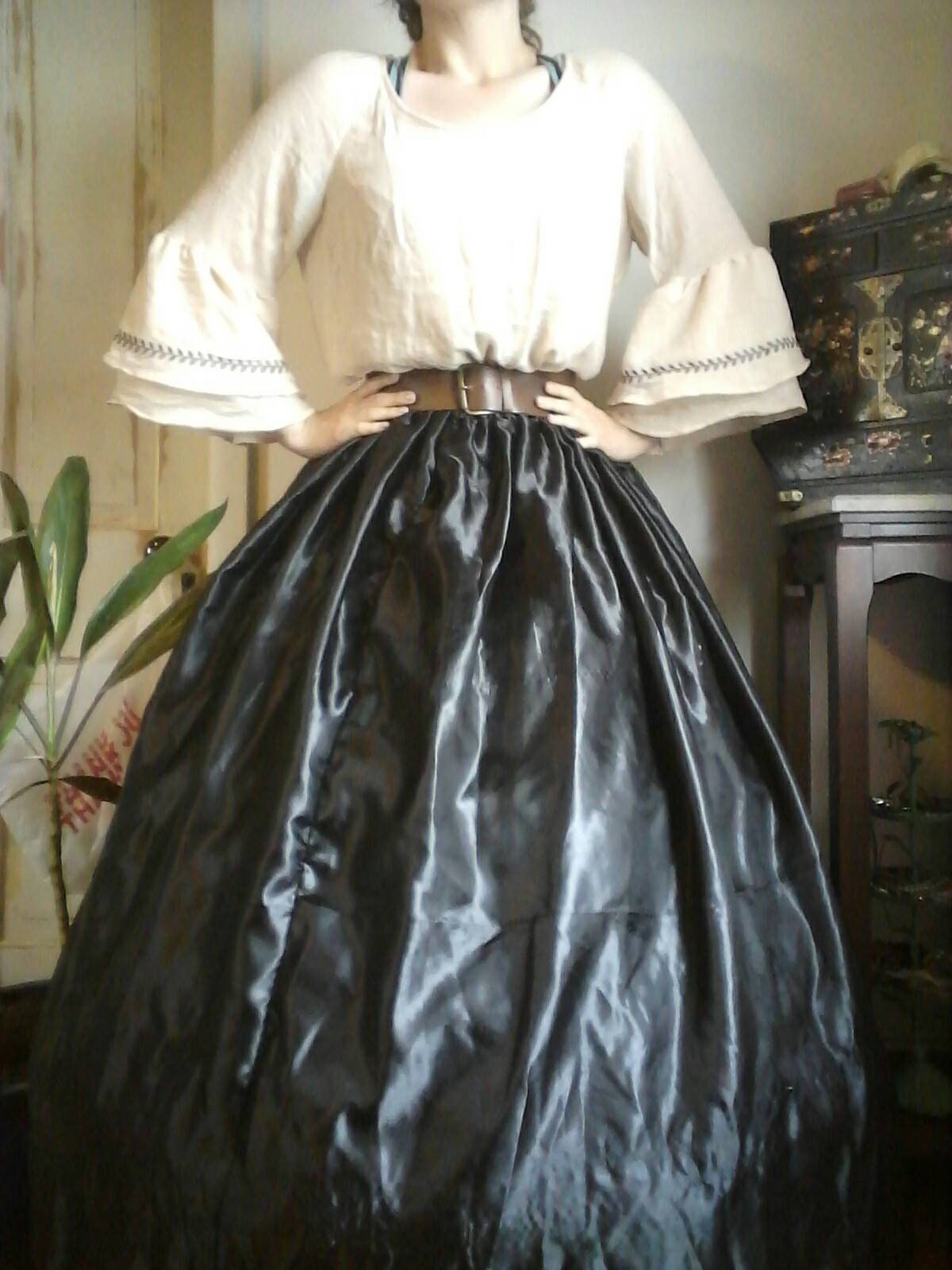 Shiny black satin hoop skirt renaissance skirt victorian Etsy
