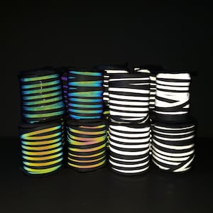 レインボーまたはシルバーのストレッチ反射パイピング。メートル単位で販売