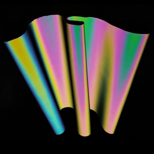 A4 - Tejido de polipiel iridiscente arco iris reflectante, cuero vegano reflectante, material, alta visibilidad, piel sintética de visibilidad, hojas A4