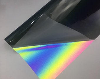 A4 - Reflective Rainbow Iridescent Heat Transfer Stretch Film, Iron-on, sold in A4 sheets here