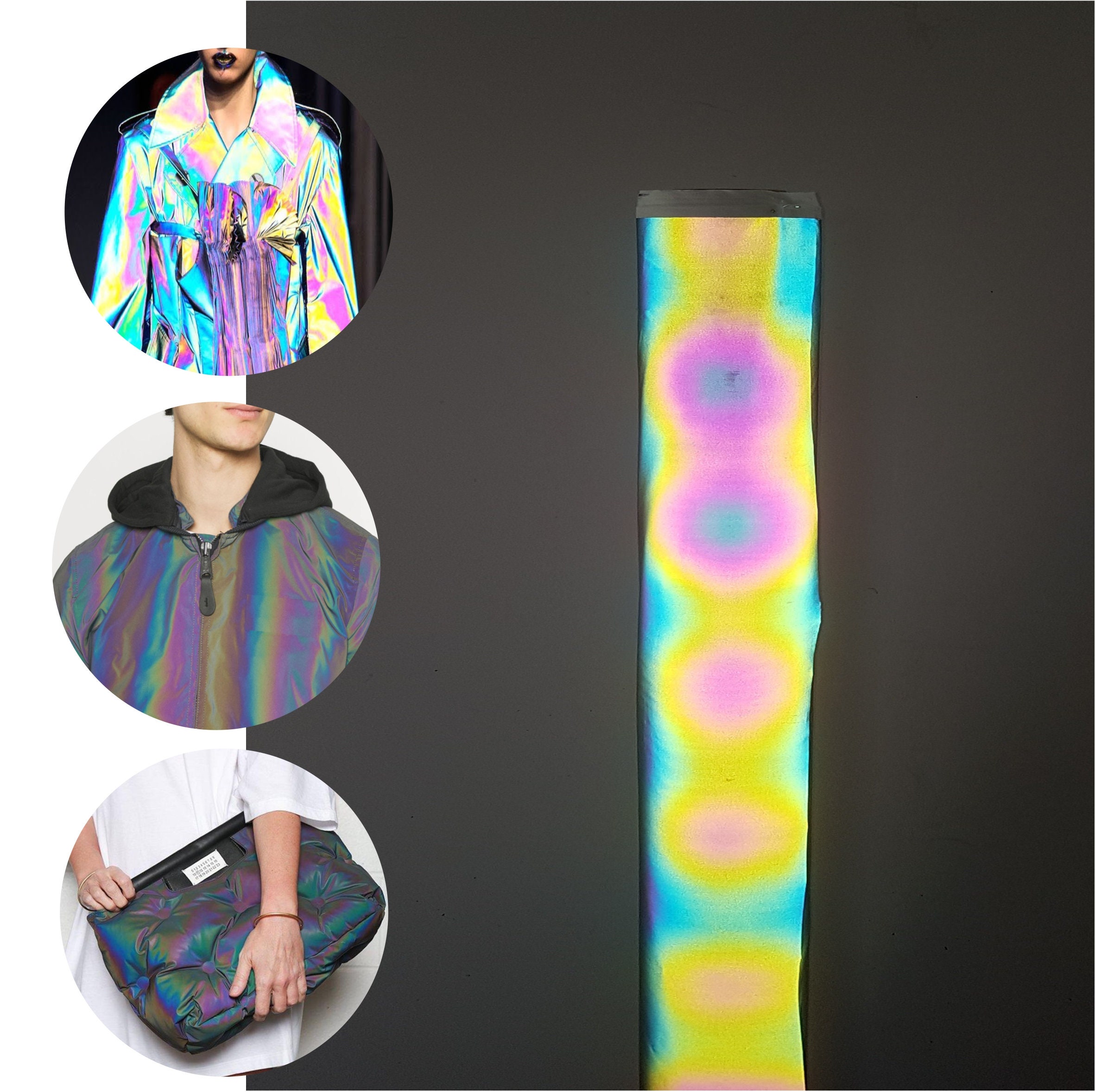 Iridescent Retro- Reflective Cotton-Rich WOVEN Fabric, High-Vis, multi-coloured, rainbow, High Visibility, reflective, kid safety