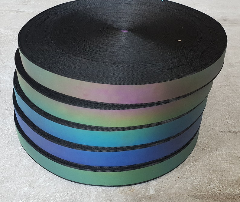 Rainbow Reflective Grosgrain Iridescent tape in various widths, Sew On, High Vis, visibility material, sold by the meter image 7