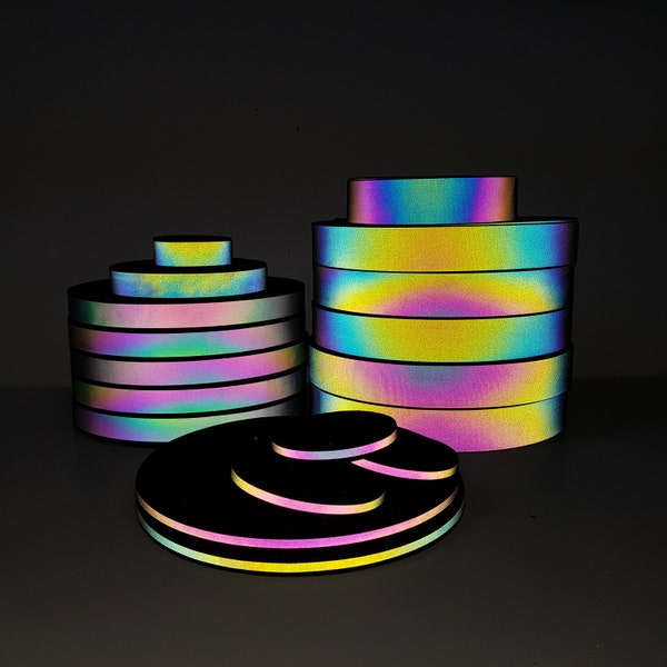 Rainbow Reflective  Grosgrain Iridescent tape in various widths, Sew On, High Vis, visibility material, sold by the meter