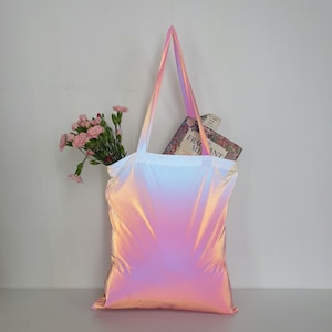 Wasserdichte Einkaufstasche mit rosa Farbverlauf, reflektierende hohe Vis-Tasche, langer Griff, Schulter-Einkaufstasche, Markttasche, Einkaufstasche, Weihnachtsgeschenk