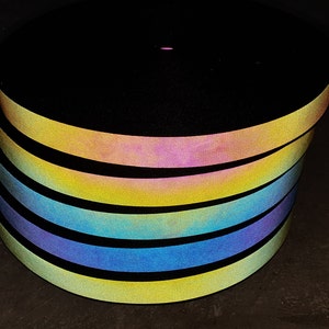 Rainbow Reflective Grosgrain Iridescent tape in various widths, Sew On, High Vis, visibility material, sold by the meter 25 Millimetres