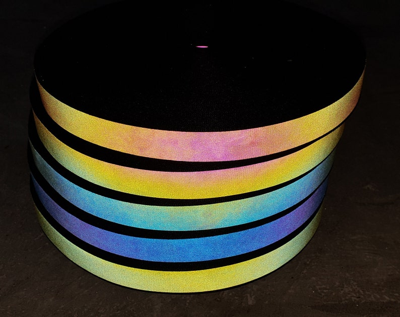 Rainbow Reflective Grosgrain Iridescent tape in various widths, Sew On, High Vis, visibility material, sold by the meter 25 Millimetres