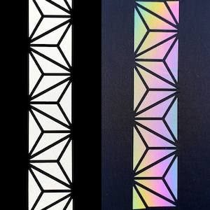 Nastri riflettenti geometrici in argento e arcobaleno per trasferimento termico, termoadesivi, ad alta visibilità, materiale visibile, venduti tagliati su misura, sicurezza stradale