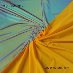 Tejido reflectante iridiscente amarillo ámbar PL WOVEN, 135 cm de ancho, alta visibilidad, multicolor, arcoíris, alta visibilidad, moda, holográfico