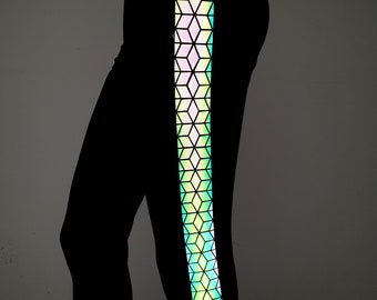 Regenbogen irisierende Bügelfolie, 50mm breit, geometrischer Stern, gut sichtbar, Meterware