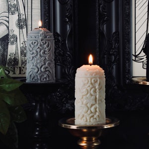 Mildred Gothic Pillar Candle Gothic Home Decor by The Blackened Teeth Vegan Unique Candle Midnight M (Black)