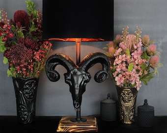 Ram Skull Table Lamp | Gothic Home Decor | Skull Decor Handmade by The Blackened Teeth