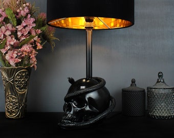 The Snake Edison Skull Lamp | Gothic Homeware handmade by The Blackened Teeth | Gothic Home Decor Lamp
