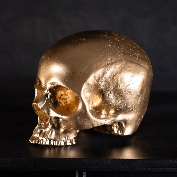 Replica Human Skull Ornament - Gold Skull | Gothic Home Decor | The Blackened Teeth