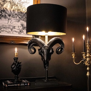 Ram Skull Table Lamp | Gothic Home Decor | Skull Decor Handmade by The Blackened Teeth
