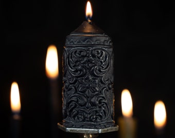 Mildred Gothic Pillar Candle | Gothic Home Decor by The Blackened Teeth | Vegan Unique Candle